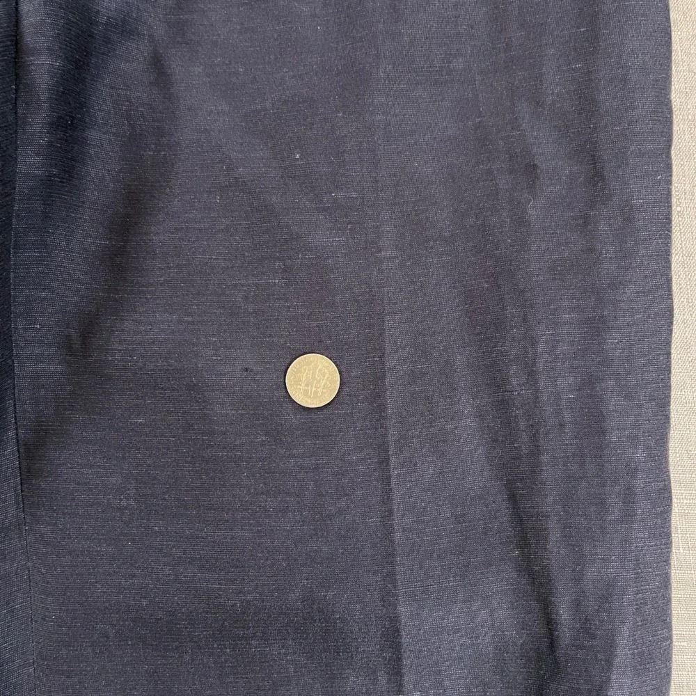 Babaton Agency Linen Cropped High Rise Straight Leg Pant Womens 2 Navy Blue $148
